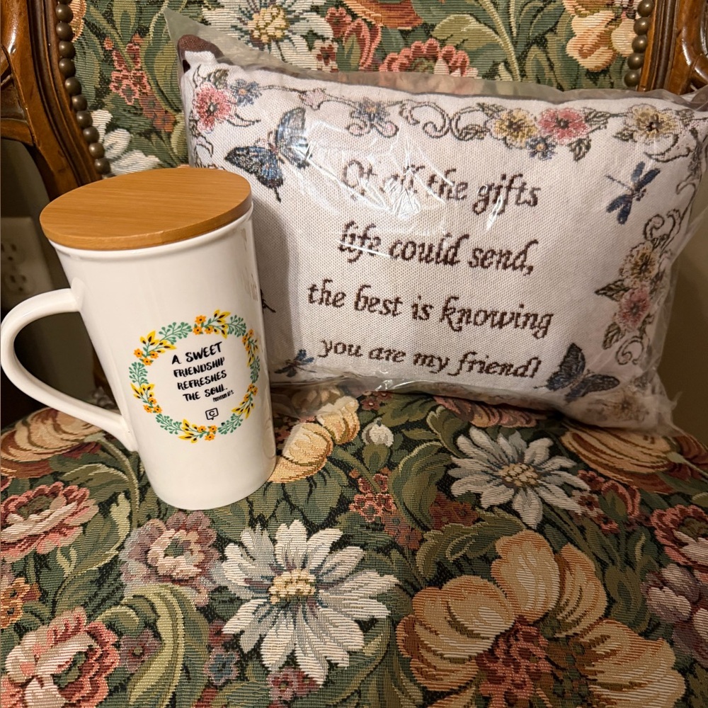 Floral Pillow and Inspirational Mug Set